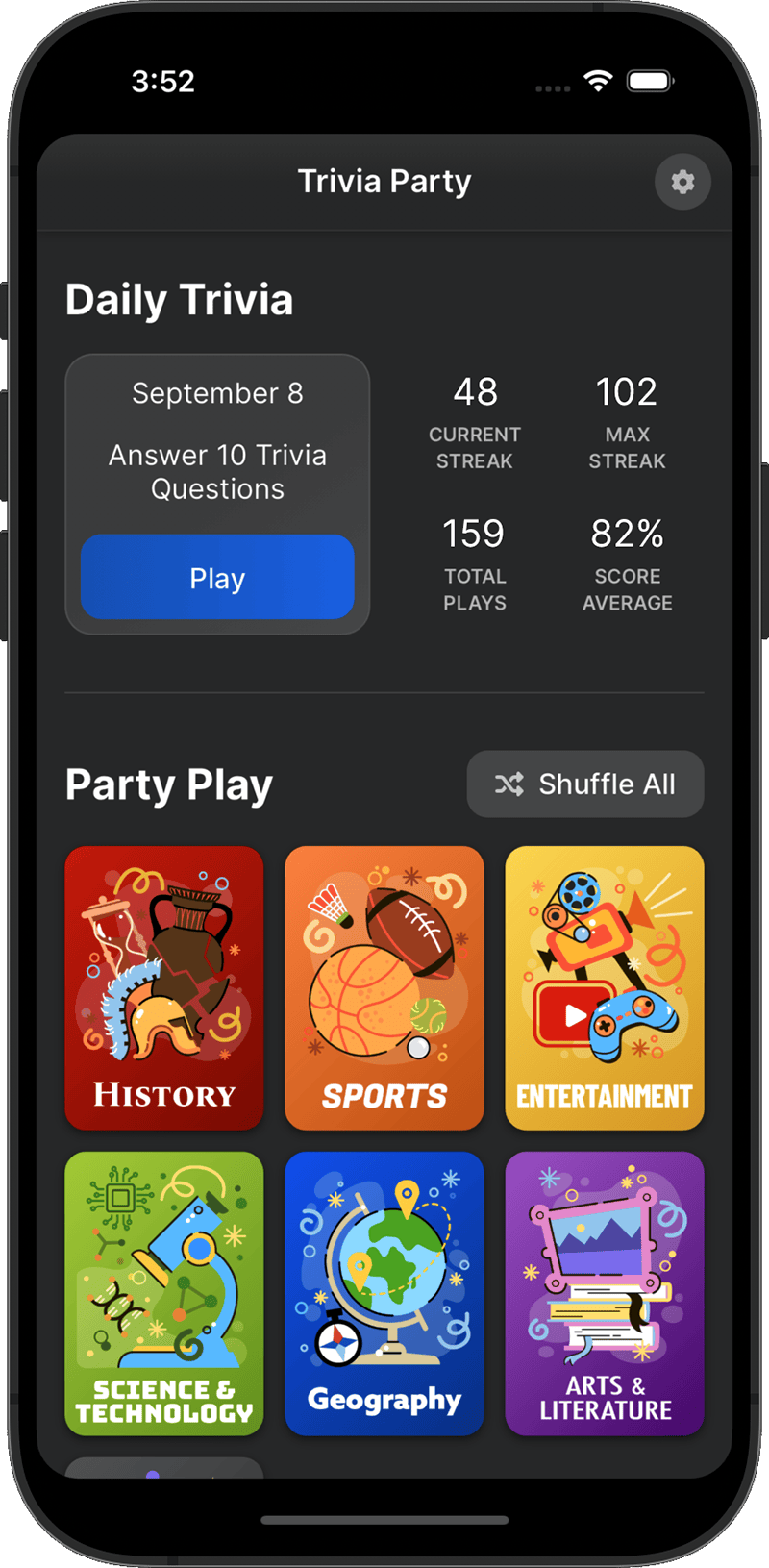 Screenshot of Trivia Party on an iPhone